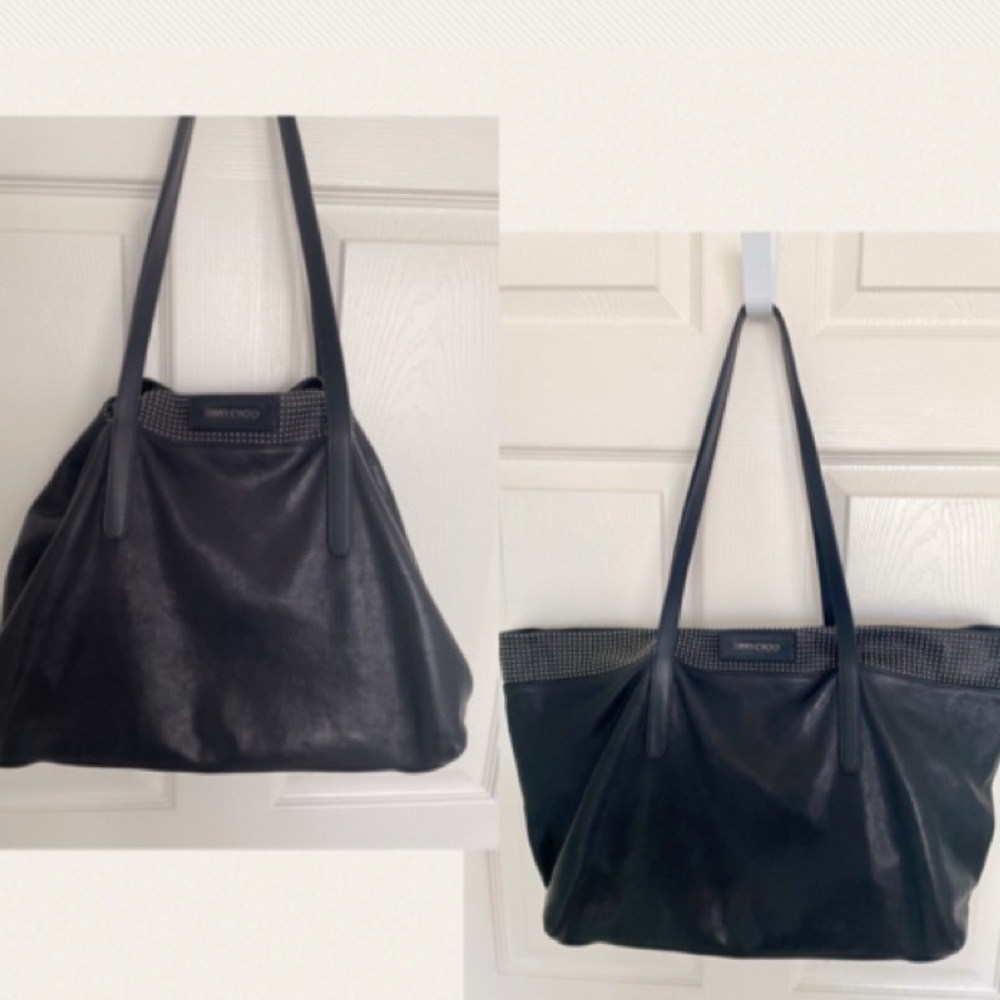 Jimmy Choo Black In or Out Tote Bag, beautiful lamb skin with Silver studs - Picture 2 of 16